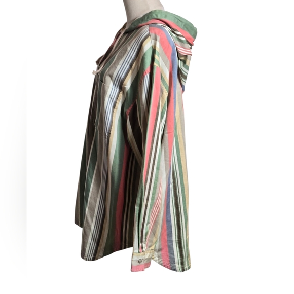 Stefano International Vintage Green And Brown Striped Hooded Shirt - Picture 5 of 8